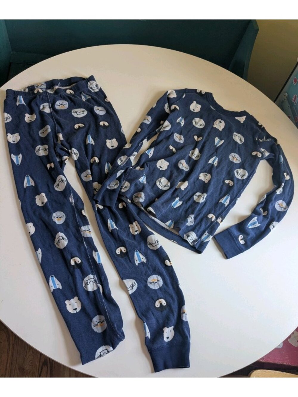 Hanna Andersson Sz 12 / 150 CM Big Kids Winter Pajamas Blue Bear Walrus Penguin